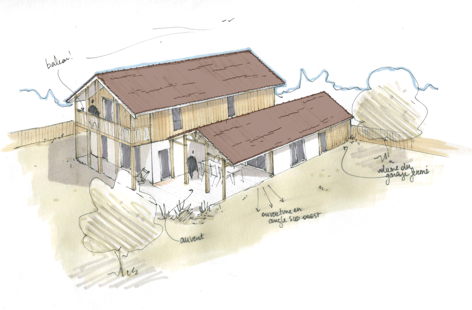 Lala Architectes_Maison_Landes_bardage bois_renovation_croquis