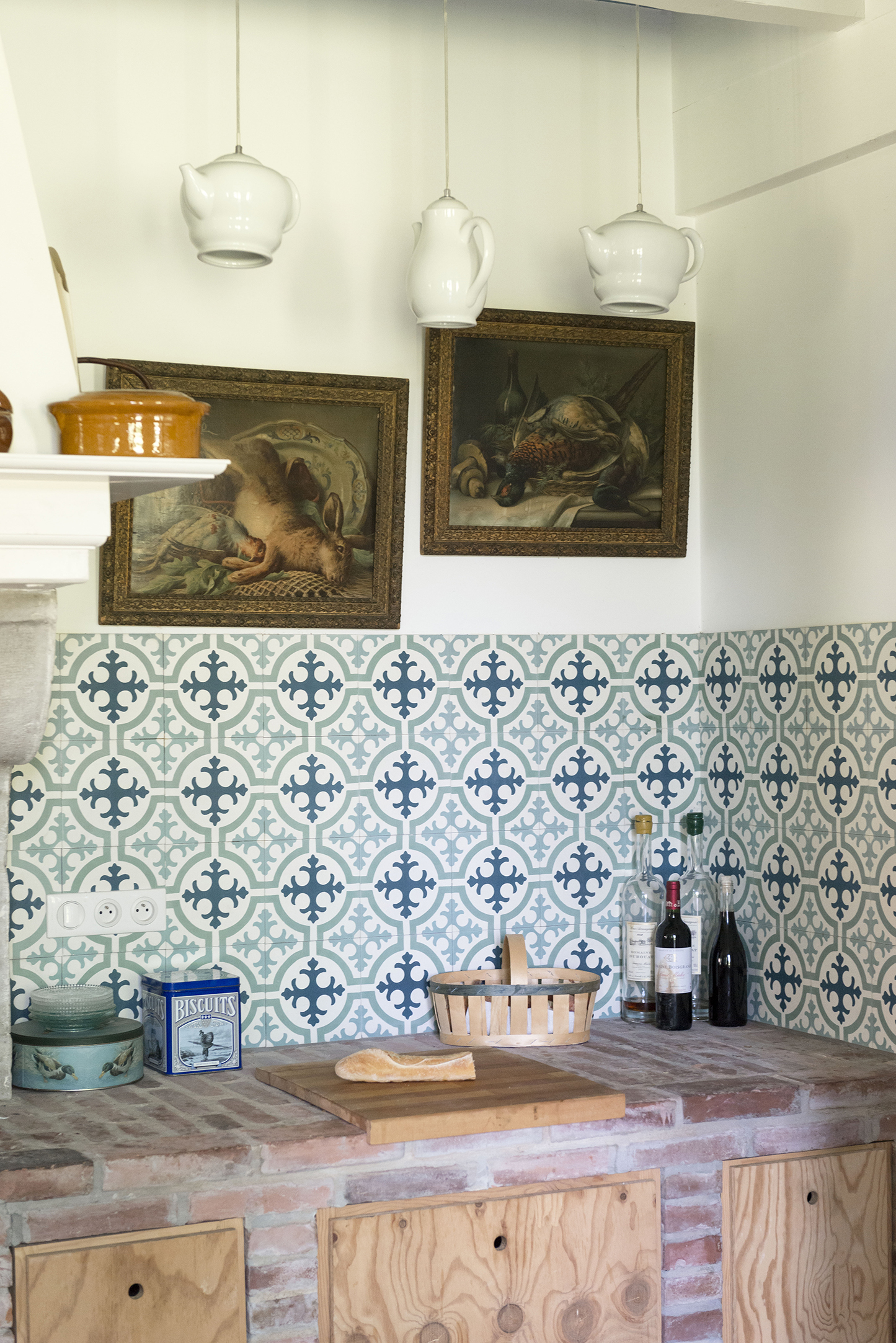 Lala Architectes_Landes_Rénovation_Cuisine_Carreaux de ciment_Suspensions BTC
