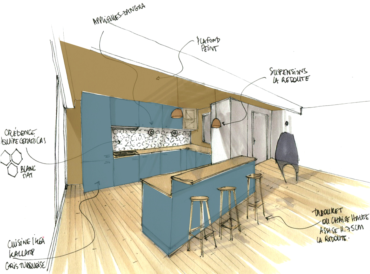 Lala Architectes_Renovation_Appartement_Croquis d'ambiance_Cuisine