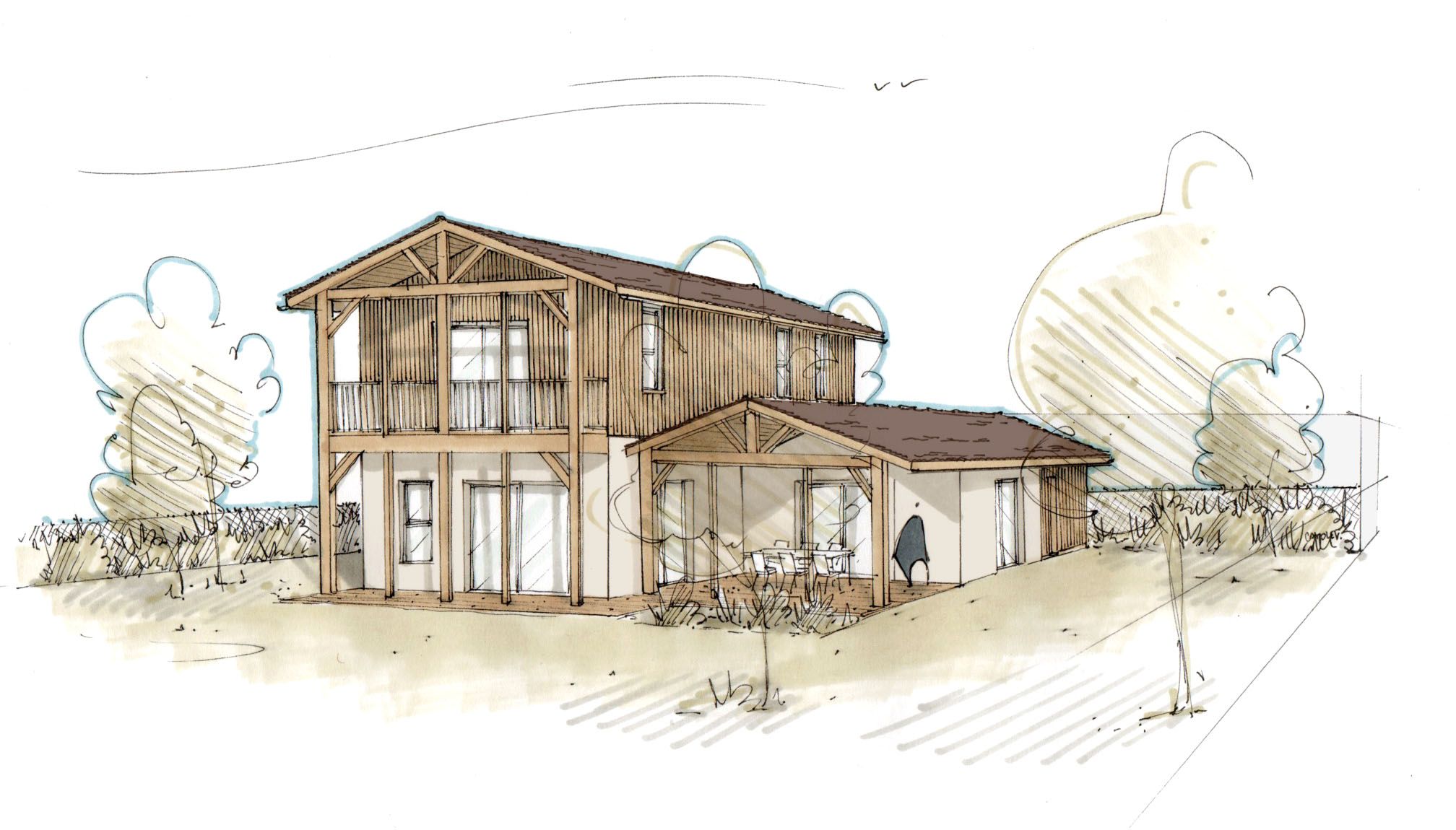 Lala Architectes_Maison_Landes_bardage bois_construction_croquis